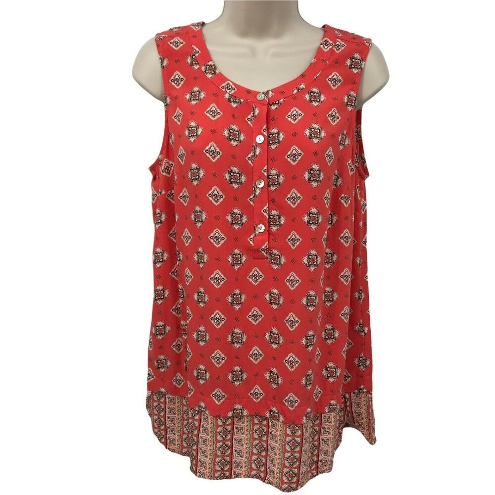 J. Jill Womens Sleeveless 1/2 Button Front Orange Printed Blouse Top Size XS